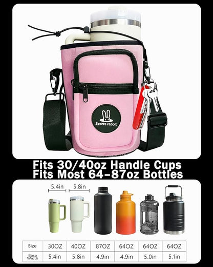 Sports rabbit Universal Water Bottle Holder – Durable Oxford & Neoprene Hybrid Design Compatible with Stanley 30/40oz Handled & 64/87oz Straight Tumblers, Adjustable Strap for Gym, Travel, Outdoors