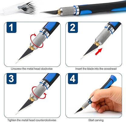 EHDIS Precision Hobby Knife Set Utility Craft Knife Kit with 10PCS Blades for Art, Working-Stencil, Scoring, Scrapbooking, Architecture Modeling, Crafting-Blue