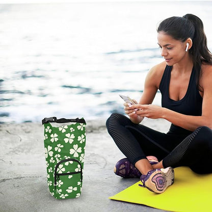 St. Patrick's Day Clovers White Water Bottle Holder with Strap Insulated Water Bottle Carrier Crossbody Bags Pouch with Phone Pocket for Travel Gym Hiking Walking Running