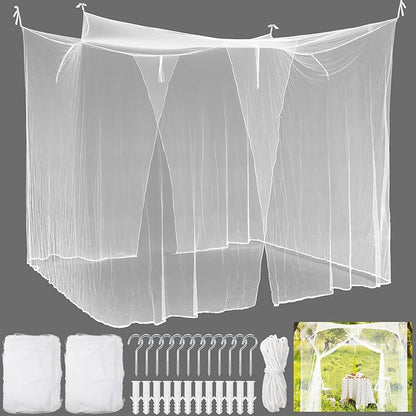 Tranqun 2 Pcs Mosquito Netting for Patio, Ultra Large Mosquito Net for Bed with 2 Side Openings 16 Hanging Loops for Camping Home Outdoor Travel Dormitory Decor(White,75 x 59 x 67 Inch)