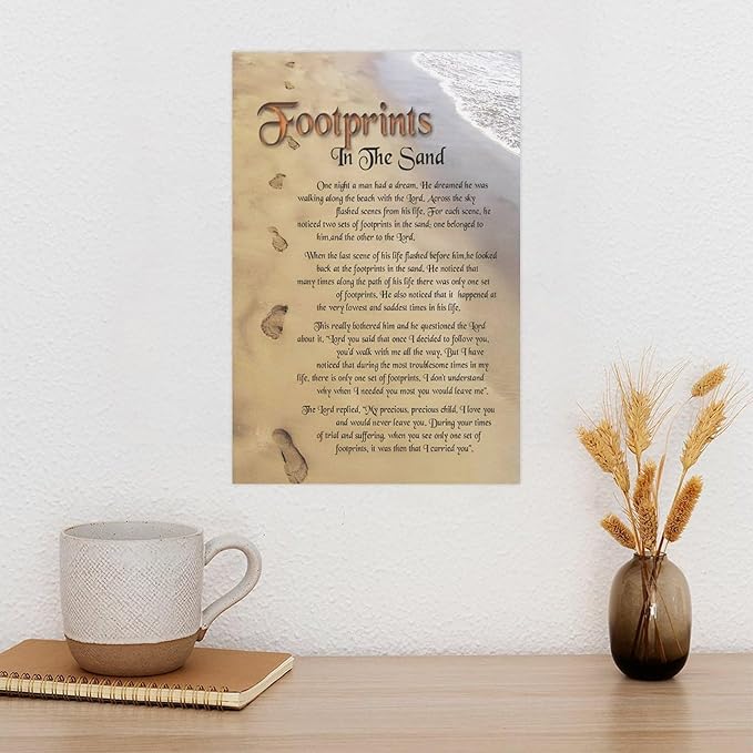 Footprints in the Sand Religious Canvas Wall Art Posters, Inspirational Beach Sunset Poem Print Poster (Unframed 20x30inch, Footprints(3))
