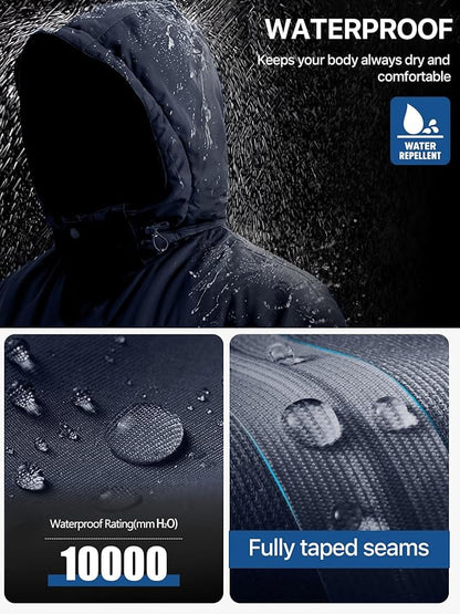 FREE SOLDIER Men's Waterproof Ski Jacket Fleece Lined Warm Winter Snow Coat with Hood Fully Taped Seams