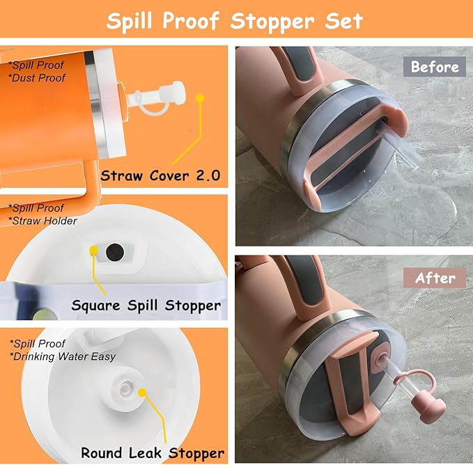 Stanley Cup Accessories Set,Including 2 Pcs 0.4in Straw Cover, 1 Silicone Spill-Proof Stopper Set of 3, 1 Cute Maple Handle Charm, 1 Silicone Boot Fits Stanley 40&30 Oz Tumbler (Tigerlily Plum)