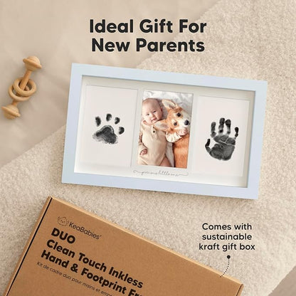 Inkless Baby Hand and Footprint Kit Boy, Girl - No Mess Ink Pad for Handprint, Clean Touch Dog Paw Print Kit, Personalized Baby Shower Gifts, Nursery Newborn Keepsake Frame (Mist Blue)
