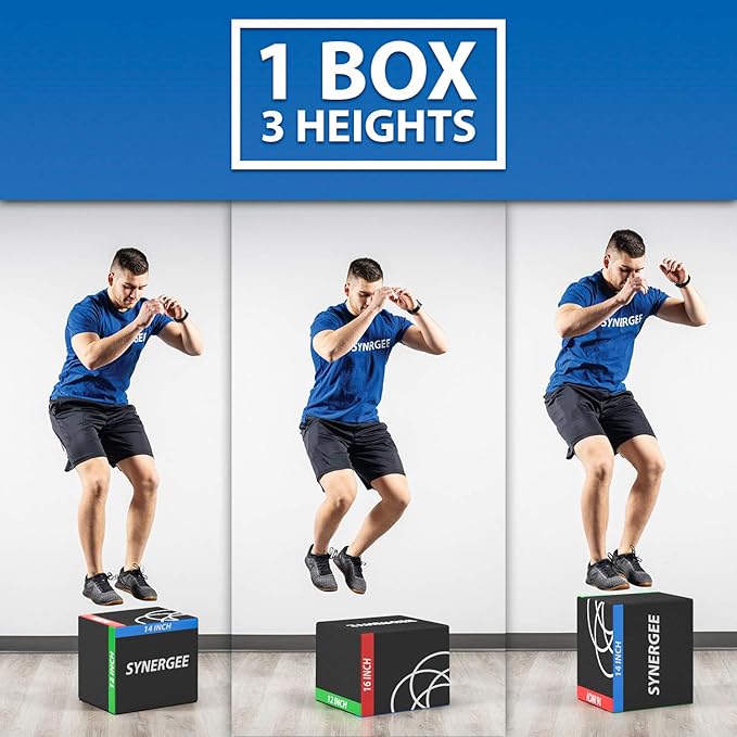 Synergee 3 in 1 Soft Plyometric Jump Box for Jump Training and Conditioning. Ouch Proof Plyo Box All in One Jump Trainer. Size - 16/14/12