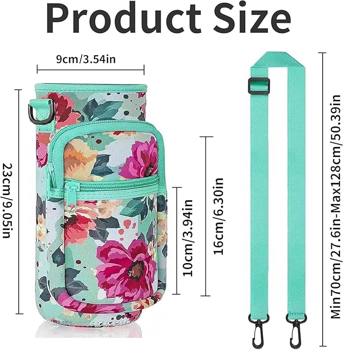 Insulated Water Bottle Holder Sling Bag with Phone Pocket, Adjustable Crossbody Strap for Walking, Hiking, Camping, Fishing