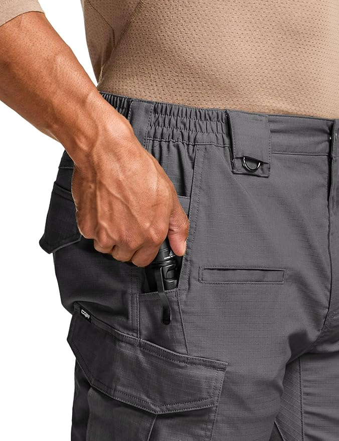 CQR Men's Flex Stretch Tactical Pants, Water Resistant Ripstop Cargo Pants, Lightweight EDC Outdoor Work Hiking Pants