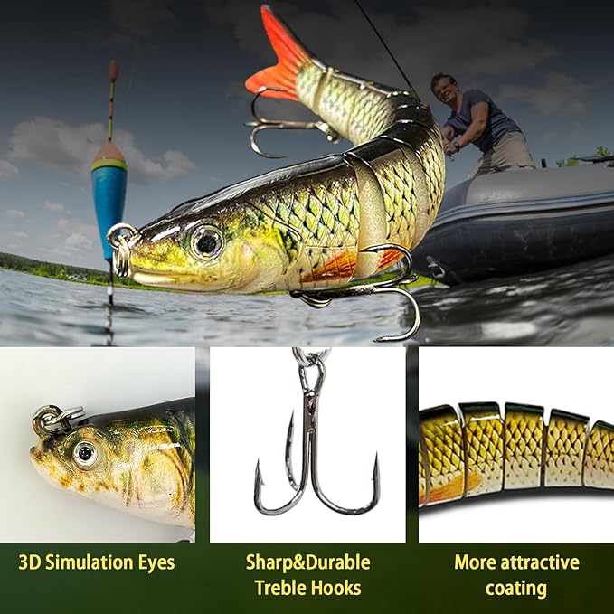 Multi Jointed Swimbait Saltwater Fishing Lures with Sharp Treble Hooks, Bass Fishing Lures Walleye Trout, Lifelike Slow Sinking Fish Bait Lures Kit Freshwater