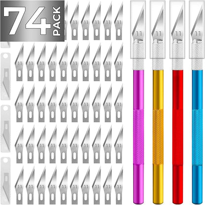 JTIEO 74 Pack Hobby Knife Exacto Knife with 4 Upgrade Sharp Hobby Knives and 70 Spare Craft Knife Blades for Art, Scrapbooking,Stencil