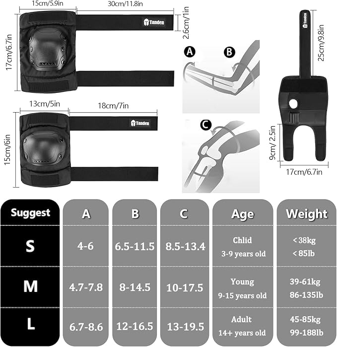 Skateboard Protective Gear Knee Pads and Elbow Pads Set, Elbow and Knee Pads for Roller Skating Wrist Guards Skateboarding Pads