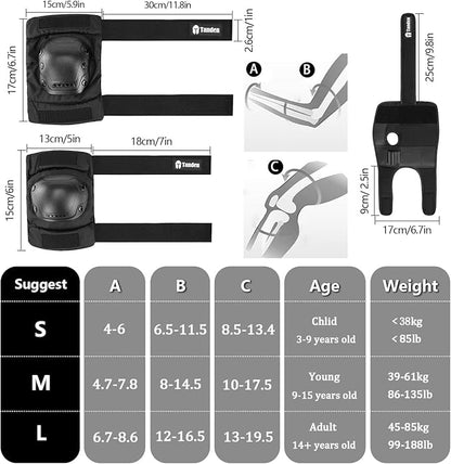 Skateboard Protective Gear Knee Pads and Elbow Pads Set, Elbow and Knee Pads for Roller Skating Wrist Guards Skateboarding Pads