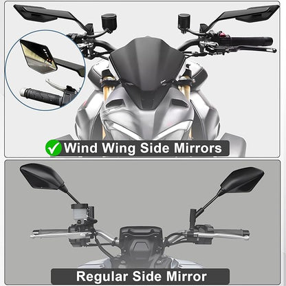 Motorcycle Rear View Mirrors, Stealth Wind Wing Side Mirrors Compatible with 2025 Kawasaki Z400 Z650 Z900 Z1000 Duke 125 200 250 390 690 790 1290 MT03 MT07 MT09 MT10 etc (Large Mirror(Anti-glare))
