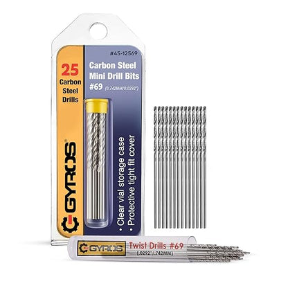 GYROS 25 PCS #69 Micro Drill Bit Set – Small Drill Bits for Jewelry, Plastic, Resin, & Soft Metal – Carbon Steel Wire Gauge Mini Twist Drill Bit Set for Pin Vise Hand Drill & Rotary Tool