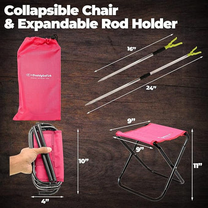 DaddyGoFish Kids Fishing Pole - Rod Reel Combo Tackle Box Starter Set - First Year Small Gear Kit for Boys Girls Toddler Youth Age Beginner Little Children