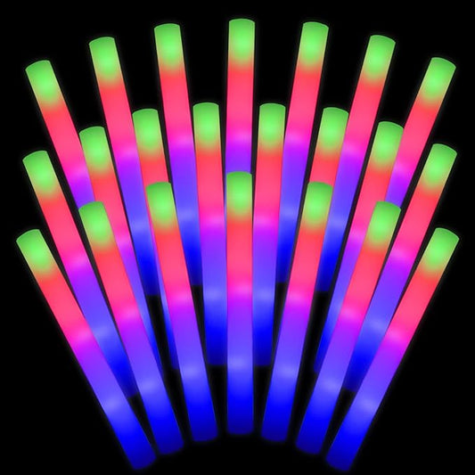 LifBetter 30 Pcs Foam Glow Sticks Bulk,Led Glow Sticks with 3 Modes Colorful Flashing,Long Life Battery Glow In The Dark Party Supplies for Weddings,Parties,Festivals,Sporting Events