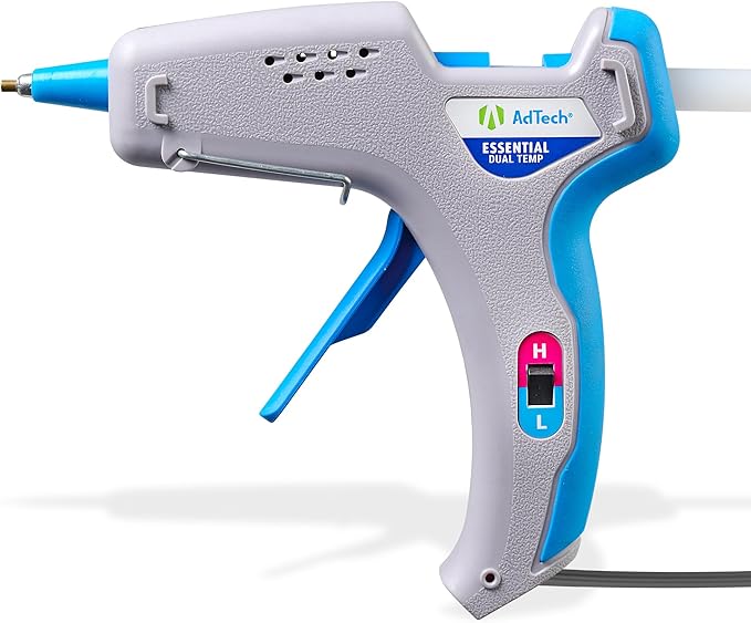 AdTech Essential Dual-Temp Hot Glue Gun | High & Low Temp for Crafting, DIY & Repairs | Ergonomic Design, 5-Foot Cord & Built-in Stand | Bonds Wood, Fabric, Metal & More