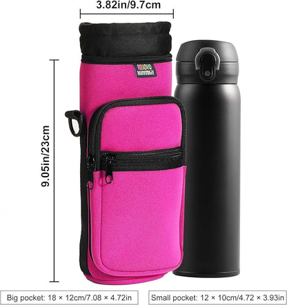 Nuovoware Water Bottle Carrier Bag,25oz/40oz/64oz Bottle Pouch Holder,Adjustable Shoulder Hand Strap 2 Pocket Sling Neoprene Sleeve Sports Accessories for Hiking Travelling Camping