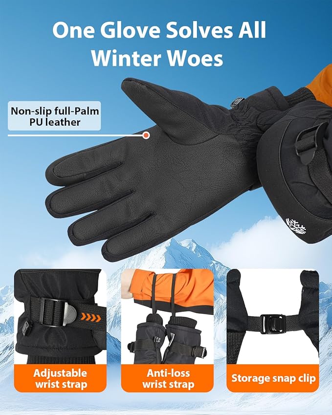 Pixel Panda Mens Winter Gloves Waterproof, Gloves for Cold Weather Extreme Women with 3M Thinsulate and Thick Plush Fleece