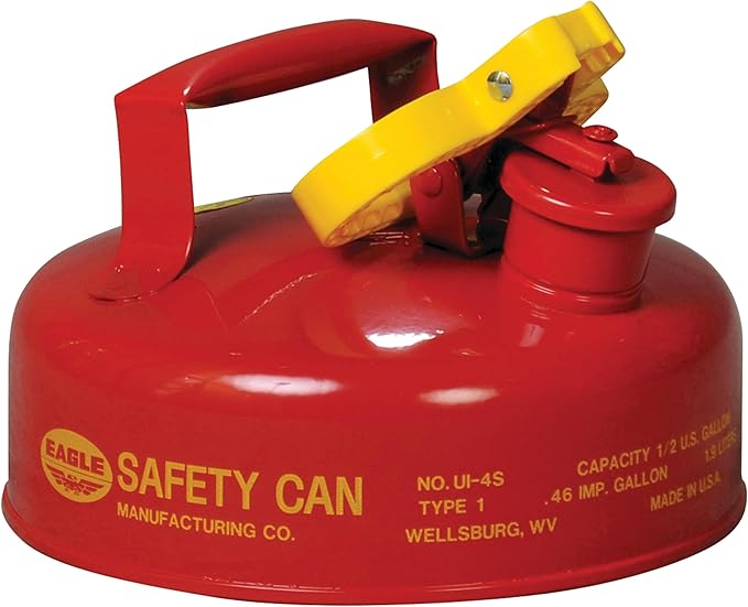 Eagle 2 Quart Type I Red Safety Gas Can for Gasoline with Flame Arrester and Self-Closing Lid, Made in the USA, Galvanized Steel Flammable Storage Can, UI4S