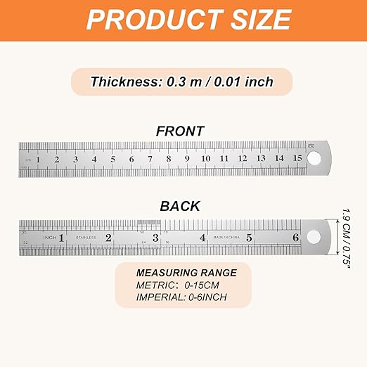 HARFINGTON 12 Pcs Steel Ruler 6" x3/4" Machinist Metal Ruler Carbon Steel Metric Straight Edge Measuring Tools 0.3mm Thick for Engineering Architect Drawing Home Office