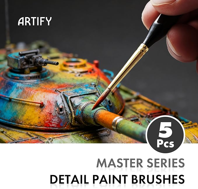 Artify Detail Paint Brushes, 100% Kolinsky Sable Micro Paint Brushes - Master Series, Ultra Fine Tips Paint Brush Set, High Precision for Models/Crafts, Detailing for Acrylic/Oil/Watercolor (Black)