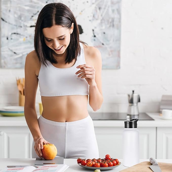 VEGOND 32 oz Insulated Water Bottle Bulk Stainless Steel Metal Water Bottles with Leak Proof Straw Lid & Spout Lid, Wide Mouth Double Walled Vacuum Travel Sports Bottle, 4 Pack