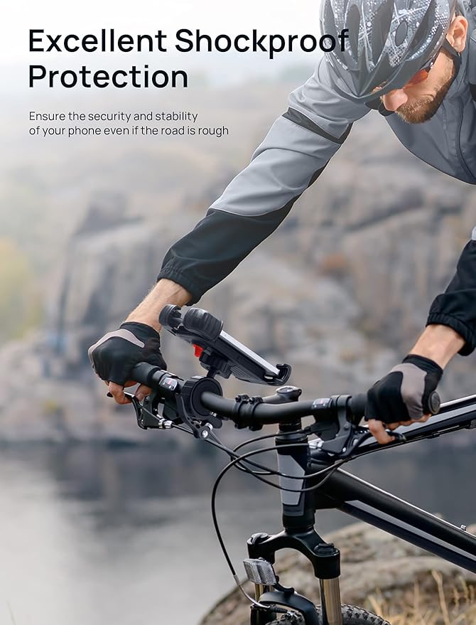 Bike Motorcycle Phone Mount,[Super Stable Metal] Bike Motorcycle Phone Holder with Security Lock, Bicycle Phone Mount with Soft Cushion & Adjustable Clip Compatible with 4.7''-6.8'' Phone