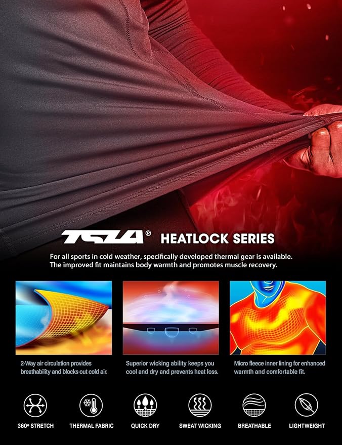 TSLA Men's Thermal Long Sleeve Compression Shirts, Athletic Base Layer Top, Winter Gear Running T-Shirt