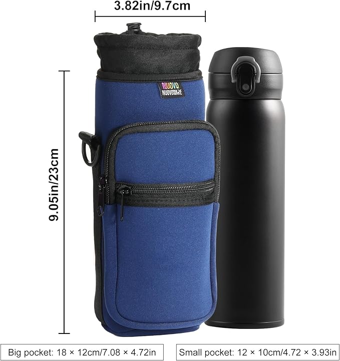 Nuovoware Water Bottle Carrier Bag,25oz/40oz/64oz Bottle Pouch Holder,Adjustable Shoulder Hand Strap 2 Pocket Sling Neoprene Sleeve Sports Accessories for Hiking Travelling Camping