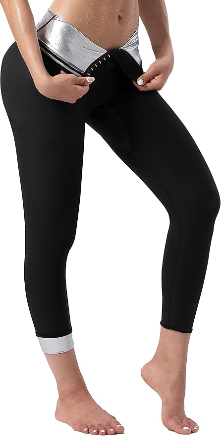 Sauna Pants Women Sweat Capris Slimming Leggings,Mesh Crotch,High Waist Workout Body Shaper Suits