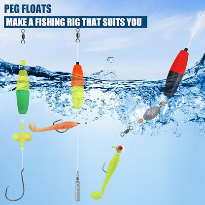 Bicolor Peg Floats, 1.5'' 2'' 2.5'' 3'' Cigar Fishing Cork Bobber Foam Floats with Pipe Plug for Catfish Santee Rigs 35 Pack