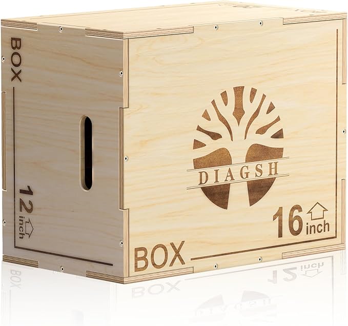 Plyo Box - 3-in-1 Wood Plyometric Jump Platform (16"x12"x8") for Home Gym Training - Ideal for Jumps, Squats & Conditioning-1 Piece
