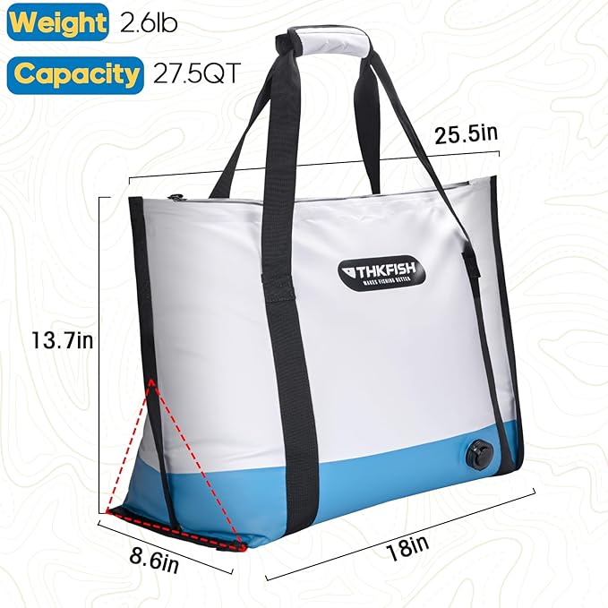 THKFISH Insulated Fish Cooler Bag, Fish Kill Bag for Caught Fish, 40x16in 25x17.5in Portable Waterproof Insulated Fish Bag Keeps Ice for 24 Hours
