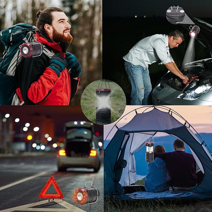 Lichamp 4 Pack Lantern Camping Essentials Lights, Battery Powered Collapsible Lanterns Flashlights with Red Strobe/SOS, Magnetic Base, for Power Outages, Hurricane, Tent Lights for Emergency