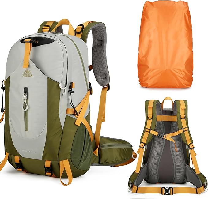 40L Hiking Backpack for Men and Women, Lightweight Waterproof Packable Camping Travel Daypack with Rain Cover (Gray & Army Green, 40 Liter)