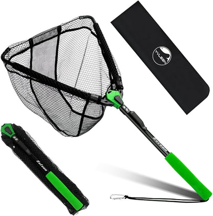 YVLEEN Floating Fishing Net Fish Landing Net - Upgraded Design Foldable & Lightweight Freshwater Fishing Landing Net, Ultra-Thin Rubber Fish Net Easy Catch and Release, Fishing Gifts for Men