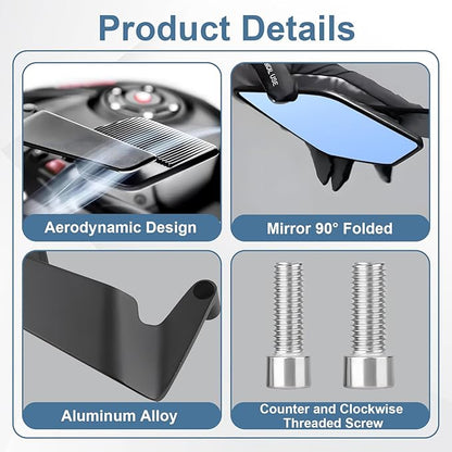 Motorcycle Rear View Mirrors, Stealth Wind Wing Side Mirrors Compatible with 2025 Kawasaki Z400 Z650 Z900 Z1000 Duke 125 200 250 390 690 790 1290 MT03 MT07 MT09 MT10 etc (Large Mirror(Anti-glare))