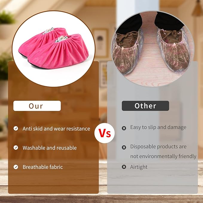 5 Pairs Reusable Shoe Covers, Non Slip Shoe Protectors Covers, Universal Soft Washable Thickened Foot Boot Shoe Covers for Indoors Home Laboratory (Pink)