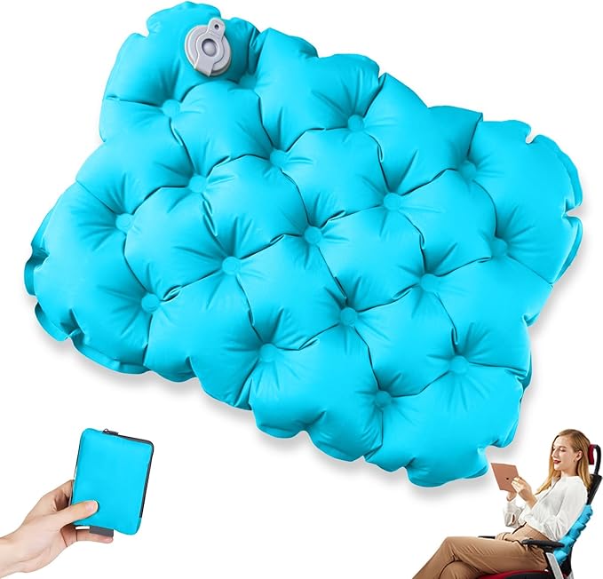 Inflatable seat Cushion-Travel Cushion Lnflatable Portable Air Sitting Pad for Stadium Camping OfficeCan also be used for lumbar and back support Lightweight Waterproof Camp Chair Accessories blue