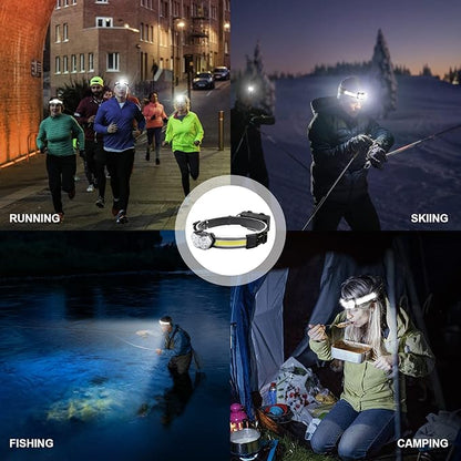 EXIN DECHEN LED Headlamp Rechargeable, 1200 Lumen Super Bright Headlamp Flashlight, 270° Wide Beam LED Headlamps with Red Taillight, 8 Mode Lightweight Waterproof Head Lamp