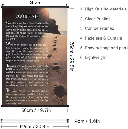 Footprints in the Sand Religious Canvas Wall Art Posters, Inspirational Beach Sunset Poem Print Poster (Black Axis 20x30inch, Footprints(7))