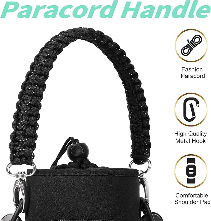 32/40/64/87/128 oz Water Bottle Carrier Bag, Neoprene Water Bottle Sleeve with 4 Pocket, Sport Water Holder with Paracord Handle and Shoulder Strap for Walking Hiking Camping Gym