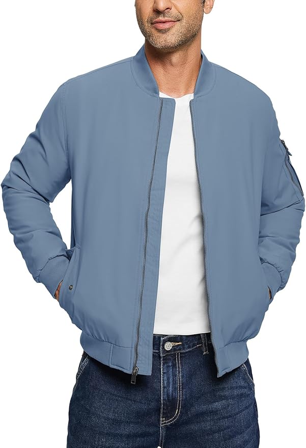 TBMPOY Men's Fall Jacket Winter Windbreaker Bomber Zip Up Padded Softshell Warm Windproof Casual Coat