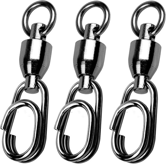 Atibin High Strength Snap Swivels Saltwater Ball Bearing Fishing Swivels Freshwater Stainless Steel Split Rings Fishing Black Nickel 30lbs-156lbs