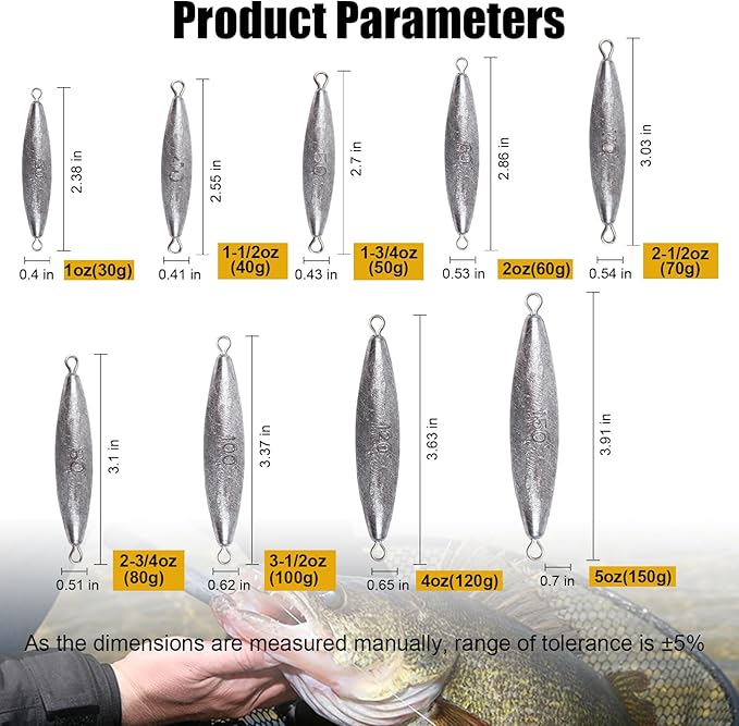 Through Wire Inline Torpedo Sinkers, Lead Double Ringed One Piece Wire Saltwater Fishing Torpedo Weights for Bottom Surf Fishing 1oz, 2oz, 3oz, 4oz, 5oz