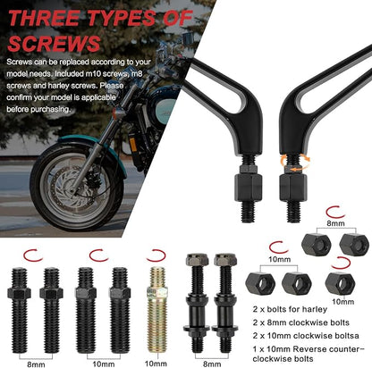 Motorcycle Rectangle Rearview Mirror 8mm 10mm Blue Lens Side Mirrors 360 Degree Black Universal Replacement for Harley Softail Touring Sportster Cruiser Street Bike Scooter Chopper