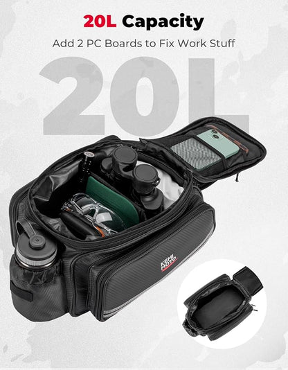 KEMIMOTO 20L Bike Bag Rear Rack with Waterproof Rain Cover, Carbon Leather Bike Trunk Bag Pannier Handbag for Bicycle, Ebike, Storage Cargo Mountain Road Bike Commuter