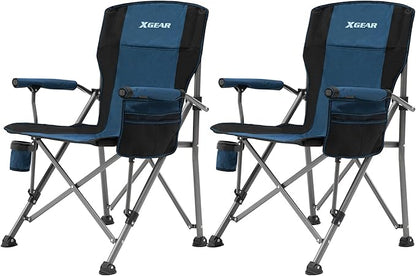 XGEAR Camping Chair Hard Arm High Back Lawn Chair Heavy Duty with Cup Holder, for Camp, Fishing, Hiking, Outdoor, Carry Bag Included