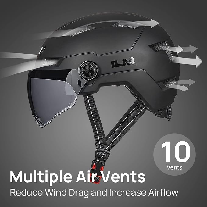 ILM Adult Bike Helmet with USB Rechargeable LED Front and Back Light Mountain&Road Bicycle Helmets for Men Women Removable Goggle Cycling Helmet E3-10L