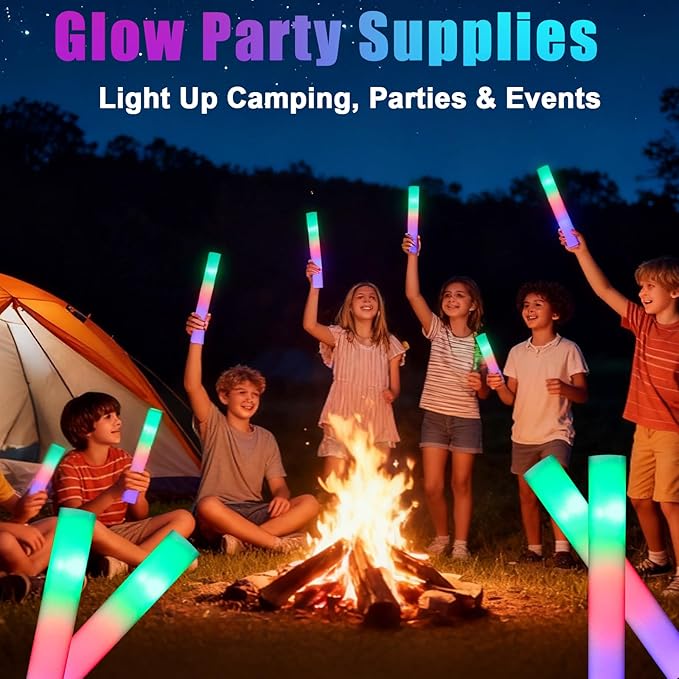 30 PCS Foam Glow Sticks, Colorful Foam Light Up Sticks for Party Supplies with 3 Flashing Modes, Long-Lasting Led Glow Stick Bulk for Birthday, Wedding, Carnival, Concert